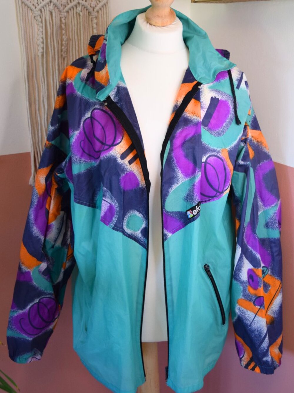 Vintage EFCI 90s Abstract Colorblock Windbreaker Jacket Teal Purple Orange Size
